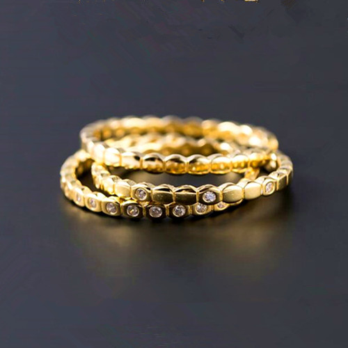 Three in one zircon jewelry multi layered gold plated rings in sterling silver 